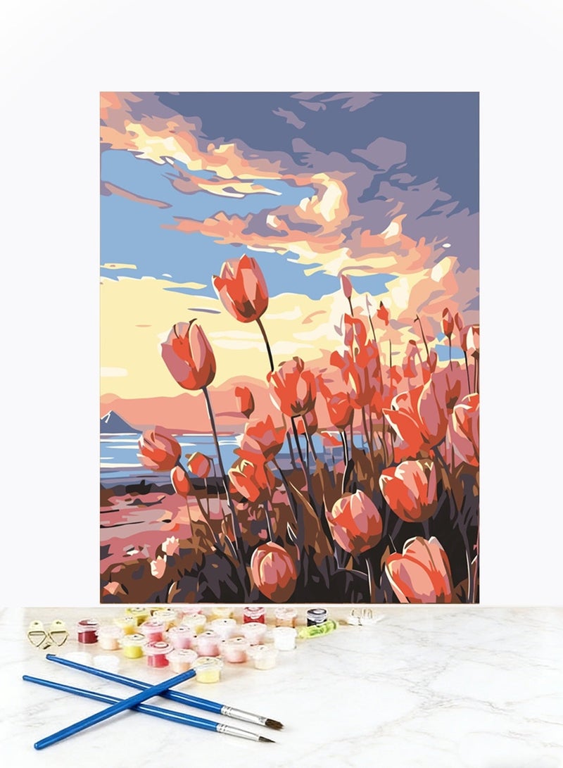 FDTY مجموعة أدوات الرسم الرقمي للمبتدئين البالغين، طلاء أكريليك سهل الاستخدام على قماش، مجموعة أدوات تزيين الجدران المنزلية 15.74*19.68 بوصة - Image 1